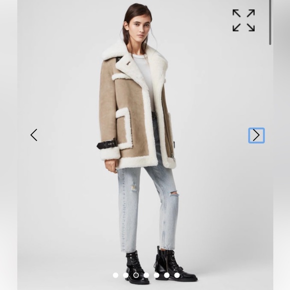 Like NEW AllSaints Shearling leather jacket real sheepskin genuine leather/suede - Picture 3 of 7